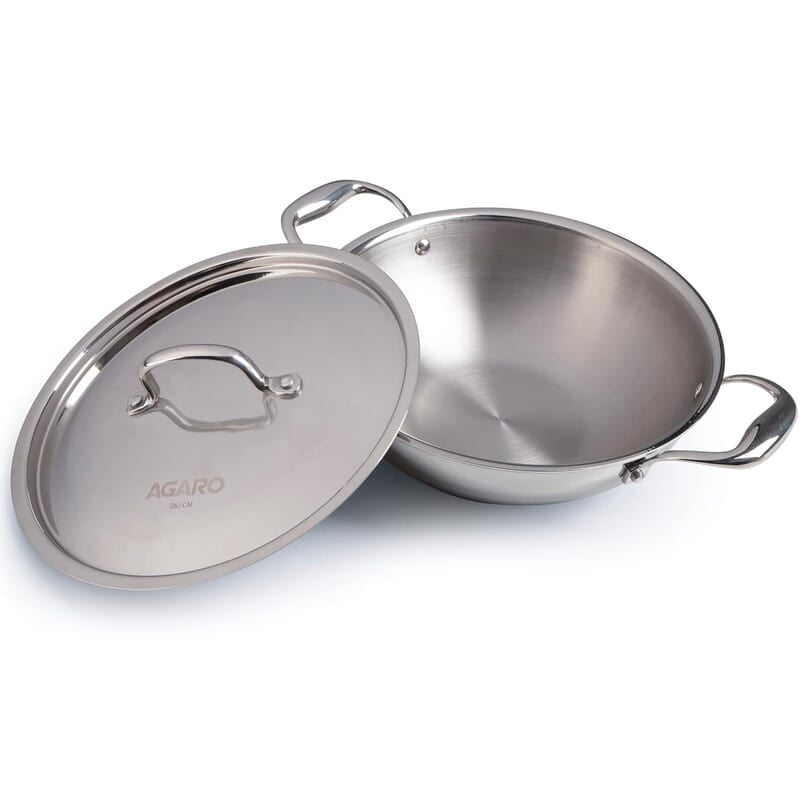 AGARO Regency Tri-Ply Steel Kadai, 2.75L Capacity, 26 cm Stainless Steel AGARO Regency Tri-Ply Steel Kadai, 2.75L Capacity, 26 cm Stainless Steel
