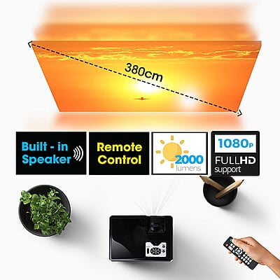 ZEBRONICS ZEB-LP2000M Full HD Home Theatre Projector with Miracast, DLNA/Airplay Support, Built in Speaker, HDMI/VGA, 1080p Support and Remote Control ZEBRONICS ZEB-LP2000M Full HD Home Theatre Projector with Miracast, DLNA/Airplay Support, Built in Speaker, HDMI/VGA, 1080p Support and Remote Control