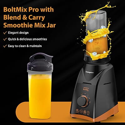 Crompton Boltmix Pro Mixer, Grinder & Blender, Heavy Duty 750W Powertron Motor, 3 Stainless steel Blade, 1 unbreakable jar & Motor Vent-X Technology