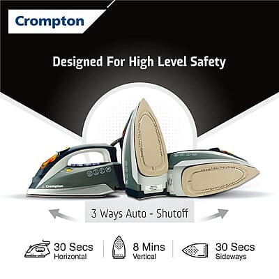 Crompton FabriAutoTech 2200 Watt Steam Iron Feather Touch Digital LED Fabric Temperature Control 3 Ways Auto Shut-off Scratch Resistant Ceramic Coating 400 Ml water Tank Crompton FabriAutoTech 2200 Watt Steam Iron Feather Touch Digital LED Fabric Temperature Control 3 Ways Auto Shut-off Scratch Resistant Ceramic Coating 400 Ml water Tank