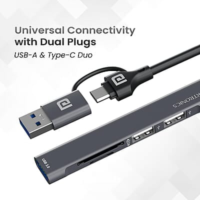 Portronics Mport 31 Plus USB 3.0 Hub (5-in-1) with USB & Type-C Dual Plugs, Upto 5 Gbps High Speed, USB 3.0, 2-Port USB 2.0 & SD/microSD Card Reader for Laptop, PC, Mac, Smartphone, Tablet Portronics Mport 31 Plus USB 3.0 Hub (5-in-1) with USB & Type-C Dual Plugs, Upto 5 Gbps High Speed, USB 3.0, 2-Port USB 2.0 & SD/microSD Card Reader for Laptop, PC, Mac, Smartphone, Tablet