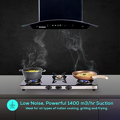 Wonderchef Ultima C-Line 60cm 1400 m3/hr Auto Clean Curved Glass Chimney 1400M3/Hr powerful suction