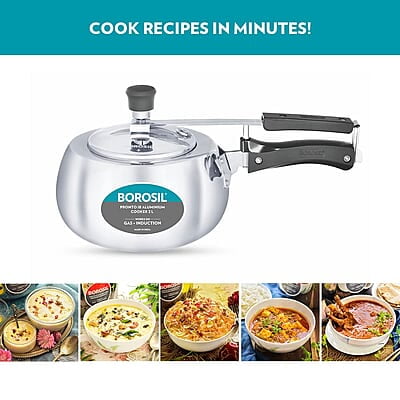 Borosil Pronto Induction Base Inner Lid Aluminium Pressure Cooker, 3.6 mm Thick Base, 3 L - Silver