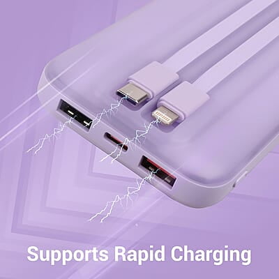 ZEBRONICS MW60 Power Bank, 10000 mAh, Rapid Charge, 20W Output, Outputs - Dual USB | Dual Type C | Lightning, Type C PD, LED Indicator, Built in I/O Cables