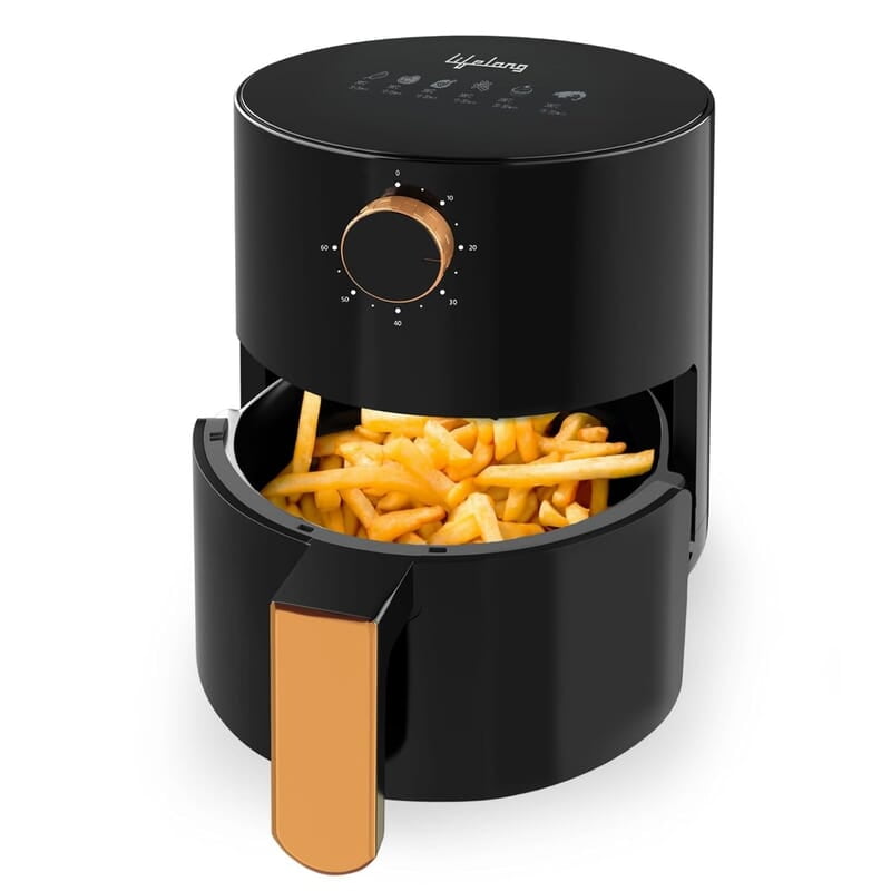 Lifelong 2.5L Air Fryer For Home-800W Small Airfryer Machine To Fry,Bake&Roast With Timer Control-Oil Free Fryer Machine-Electric Air-Fryer With 360°  Black