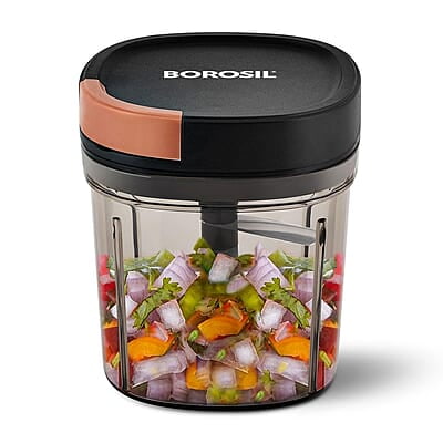 Borosil EazyPull Chopper with 6 Blades, Pull Chopper with Durable String, Mini Chopper for Kitchen, For Chopping Vegetables, Leafy Greens & Herbs, BPA-free, Unbreakable 900 ml Chopping Bowl