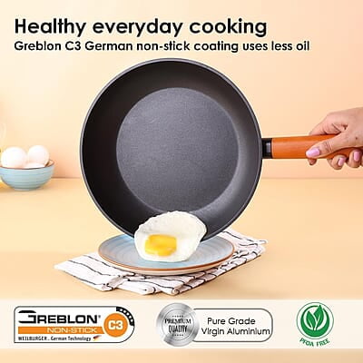 Wonderchef Caesar Forged Virgin Aluminium Fry Pan, 24cm, Black, Healthy Greblon C3 Wonderchef Caesar Forged Virgin Aluminium Fry Pan, 24cm, Black, Healthy Greblon C3