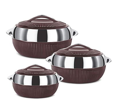 MILTON Fiesta Insulated Casserole (White, Set of 3, Inner Stainless Steel)