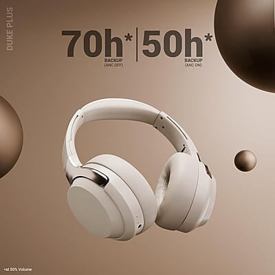 ZEBRONICS Duke Plus, Wireless Over Ear Headphone with ANC, ENC, Gaming Mode, Dual Pairing, Rapid Charge, Upto 70* Hours Backup, Bluetooth v5.4, AUX, Comfortable Earcushion, Deep Bass ZEBRONICS Duke Plus, Wireless Over Ear Headphone with ANC, ENC, Gaming Mode, Dual Pairing, Rapid Charge, Upto 70* Hours Backup, Bluetooth v5.4, AUX, Comfortable Earcushion, Deep Bass
