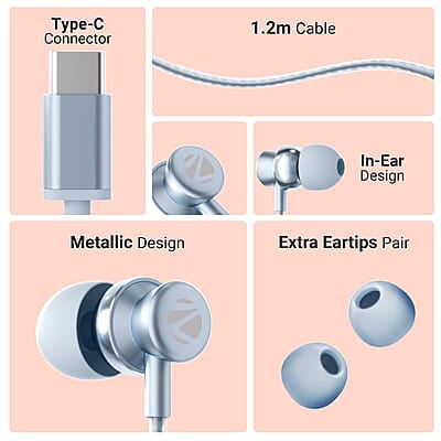 ZEBRONICS BUDS C10 in-Ear Type-C Earphone with in-line Mic, Metallic Design, Volume Control, 1.2m Cable, 10mm Driver ZEBRONICS BUDS C10 in-Ear Type-C Earphone with in-line Mic, Metallic Design, Volume Control, 1.2m Cable, 10mm Driver