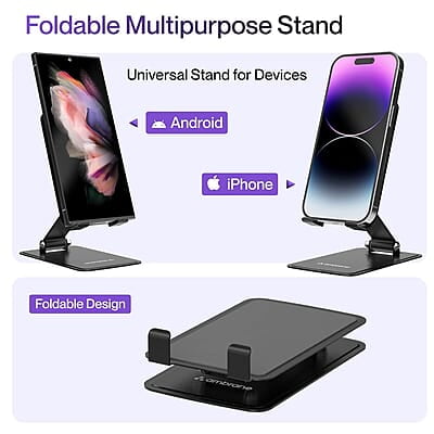 Ambrane Metallic Mobile Holder for All Smartphones, Tabs, Kindle, iPad Mobile Holding Tabletop Stand, 180 Perfect View, Height Adjustment, Foldable Design Twistand Pro Ambrane Metallic Mobile Holder for All Smartphones, Tabs, Kindle, iPad Mobile Holding Tabletop Stand, 180 Perfect View, Height Adjustment, Foldable Design Twistand Pro