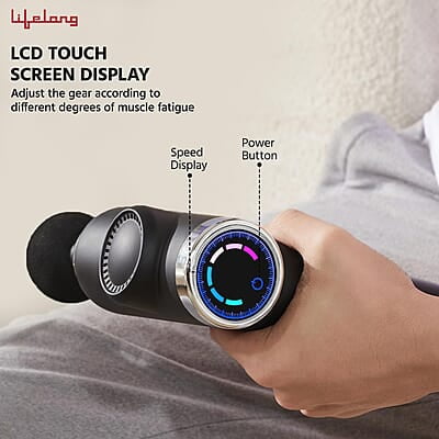 Lifelong Gun Massager for Pain Relief with 8 Massage Heads & LCD Touch Display - Battery Powered - Deep Tissue Massage with 6 Speed Lifelong Gun Massager for Pain Relief with 8 Massage Heads & LCD Touch Display - Battery Powered - Deep Tissue Massage with 6 Speed