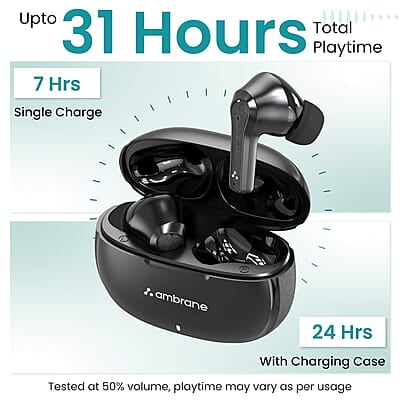 Ambrane TWS in Ear Earbuds with ENC Clear Calls & High Bass, 31h Playtime, BT 5.1 Wireless Headphone, Touch Control in Ear TWS with 4 Mic, IPX4 Water Resistance & Voice Assistance Ambrane TWS in Ear Earbuds with ENC Clear Calls & High Bass, 31h Playtime, BT 5.1 Wireless Headphone, Touch Control in Ear TWS with 4 Mic, IPX4 Water Resistance & Voice Assistance
