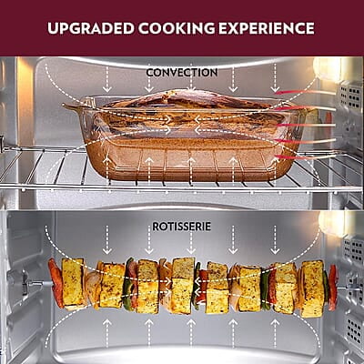 Borosil Prima 42 L Oven Toaster & Grill, Motorised Rotisserie & Convection Heating, 6 Heating Modes, Silver Top & Chrome Front Borosil Prima 42 L Oven Toaster & Grill, Motorised Rotisserie & Convection Heating, 6 Heating Modes, Silver Top & Chrome Front
