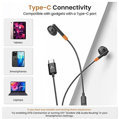 Ambrane Wired Type C in Ear Earphones with in-line Mic for Clear Calling, 1.2M Cable, 14mm Dynamic Drivers for BoostedBass, Multi-Functional Controller for Type C Enabled Mobiles Stringz 02 Ambrane Wired Type C in Ear Earphones with in-line Mic for Clear Calling, 1.2M Cable, 14mm Dynamic Drivers for BoostedBass, Multi-Functional Controller for Type C Enabled Mobiles Stringz 02