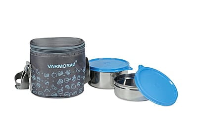 Varmora SS Executive Printed Assorted Stainless Steel Tiffin Lunch Box for Office Set of 2 Containers (390 ml and 520 ml) Varmora SS Executive Printed Assorted Stainless Steel Tiffin Lunch Box for Office Set of 2 Containers (390 ml and 520 ml)
