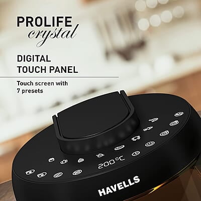 Havells Air Fryer Prolife Crystal 5L Pan 8 Presets Menu 1500 W Touch Screen Digital Display Havells Air Fryer Prolife Crystal 5L Pan 8 Presets Menu 1500 W Touch Screen Digital Display