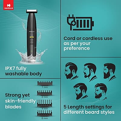 Havells ST8000 Shimmer plus, 5 in 1 rechargeable Dual-Blade Shaver cum Trimmer with 4 Trimming Combs Havells ST8000 Shimmer plus, 5 in 1 rechargeable Dual-Blade Shaver cum Trimmer with 4 Trimming Combs