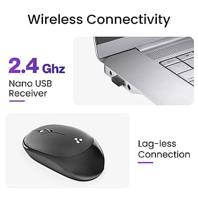 Ambrane Wireless Mouse, 1600 DPI, Silent Click, 2.4GHz with USB Dongle, 10M Range, Optical Orientation, Click Wheel, Instant connectivity, Ergonomic Design for All Day Comfort