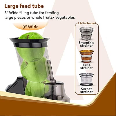 AGARO Royal Slow Juicer, Professional Cold Press Whole Slow Juicer, 240 Watts Power Motor, 120 Minutes Long Usage, 3 Strainers, All-in-1 Fruit & Vegetable Juicer, Black AGARO Royal Slow Juicer, Professional Cold Press Whole Slow Juicer, 240 Watts Power Motor, 120 Minutes Long Usage, 3 Strainers, All-in-1 Fruit & Vegetable Juicer, Black