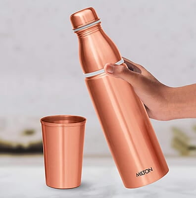 MILTON Copper Combo 1000 Water Bottle with in built glass cap, 890 ml, 1 Piece, Copper MILTON Copper Combo 1000 Water Bottle with in built glass cap, 890 ml, 1 Piece, Copper