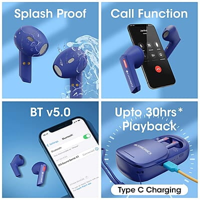 ZEBRONICS Sound Bomb X1 3-in-1 Wireless Bluetooth v5.0 In Ear Earbuds + Speaker Combo with 30 Hour Backup, Built-in LED Torch, Call Function, Voice Asst, Type C and Splash Proof Portable Design ZEBRONICS Sound Bomb X1 3-in-1 Wireless Bluetooth v5.0 In Ear Earbuds + Speaker Combo with 30 Hour Backup, Built-in LED Torch, Call Function, Voice Asst, Type C and Splash Proof Portable Design