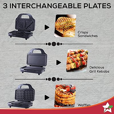 Wonderchef Prato Plus 3 in 1 Griller with Detachable Non-Stick Plates 900 Watt