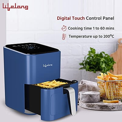 Lifelong 1200W 4L Air Fryer with Hot Air Circulation Technology with Timer Selection