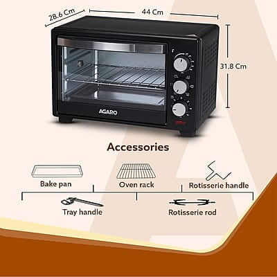 AGARO Marvel 19 Liters Oven Toaster Griller,Motorised Rotisserie Cake Baking Otg With 5 Heating Mode,(Black),1280 Watts AGARO Marvel 19 Liters Oven Toaster Griller,Motorised Rotisserie Cake Baking Otg With 5 Heating Mode,(Black),1280 Watts