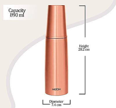MILTON Copper Combo 1000 Water Bottle with in built glass cap, 890 ml, 1 Piece, Copper MILTON Copper Combo 1000 Water Bottle with in built glass cap, 890 ml, 1 Piece, Copper