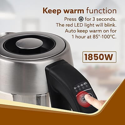 AGARO Supreme Electric Glass Kettle With Tea & Coffee Infuser, 1.7 liter, Borosilicate Glass Body 1850W AGARO Supreme Electric Glass Kettle With Tea & Coffee Infuser, 1.7 liter, Borosilicate Glass Body 1850W