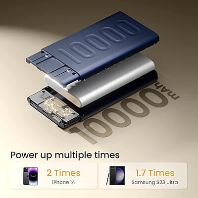 Ambrane 10000mAh Slim Power Bank, 20W Fast Charging, Dual Output, Type C PD (Input & Output), Quick Charge Ambrane 10000mAh Slim Power Bank, 20W Fast Charging, Dual Output, Type C PD (Input & Output), Quick Charge