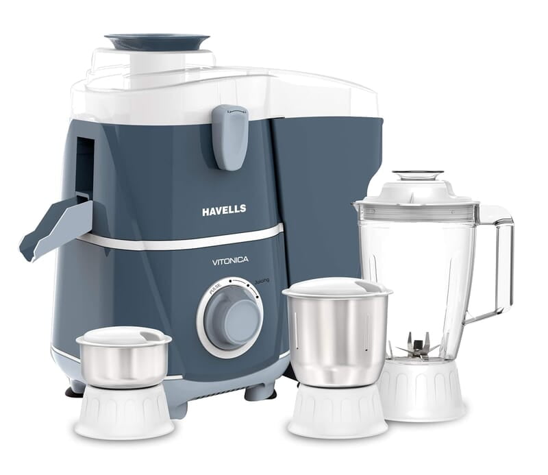 Havells Vitonica 500W Juicer Mixer Grinder with 3 Stainless Steel Jar, Large Size Pulp Container Havells Vitonica 500W Juicer Mixer Grinder with 3 Stainless Steel Jar, Large Size Pulp Container