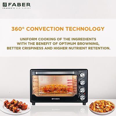 Faber 34 liter (DG) 1600 Watts OTG Bake, Toast, Roast, Grill 6 Functions, Upper & Lower Heating, Rotisserie, 360 Convection