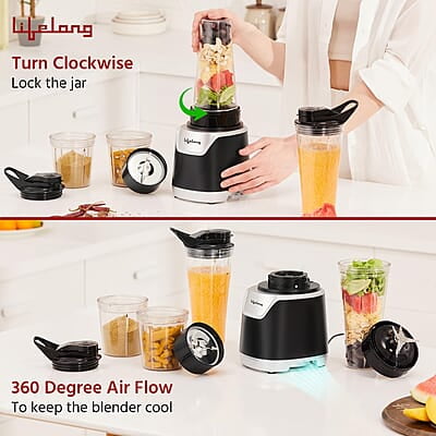Lifelong 700 Watts Nutri Blender for Smoothie and Juices - 4 Bullet Jars 700 & 500ml - 100% Copper Motor Lifelong 700 Watts Nutri Blender for Smoothie and Juices - 4 Bullet Jars 700 & 500ml - 100% Copper Motor
