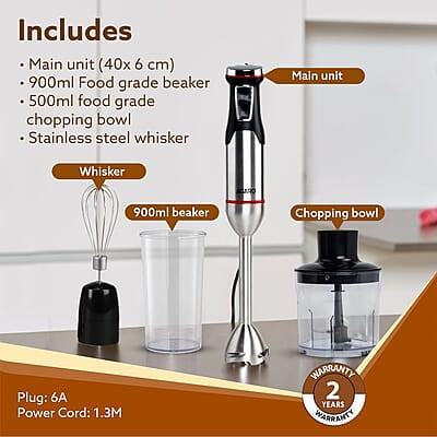 AGARO Royal Hand Blender & Chopper, 1500W Copper Motor, 2 Modes & 20 adjustable Speed, Chopping, Mixing, Puree, Stainless Steel Blades
