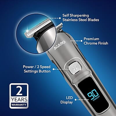 AGARO Cosmo Beard Trimmer For Men 4 Length Setting combs 2 Speed, USB Rechargeable, 90 mins Runtime AGARO Cosmo Beard Trimmer For Men 4 Length Setting combs 2 Speed, USB Rechargeable, 90 mins Runtime