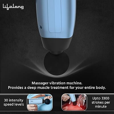 Lifelong Gun Massager Percussion for Full Body Pain Relief 6 Heads LED Touch 30 Speed Levels Premium Bag Lifelong Gun Massager Percussion for Full Body Pain Relief 6 Heads LED Touch 30 Speed Levels Premium Bag