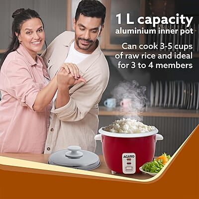 AGARO Elegant Electric Rice Cooker, 1L, 400W, Automatic Boiler, Steamer, Removable Aluminium Pot AGARO Elegant Electric Rice Cooker, 1L, 400W, Automatic Boiler, Steamer, Removable Aluminium Pot