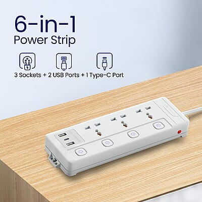 Portronics Power Plate 18 Extension Board with 3 Universal Power Sockets, 1500 Watts, 3 Meter Long Heavy-Duty Cord