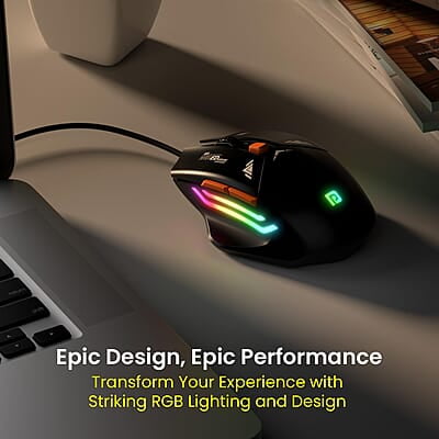 Portronics Vader Wired Gaming Mouse with 6 Buttons, Thumb Support, Adjustable DPI (6400 Max), RGB Light Effects, Ergonomic Design, 1.5 m Long USB Cable for Laptop & PC Portronics Vader Wired Gaming Mouse with 6 Buttons, Thumb Support, Adjustable DPI (6400 Max), RGB Light Effects, Ergonomic Design, 1.5 m Long USB Cable for Laptop & PC