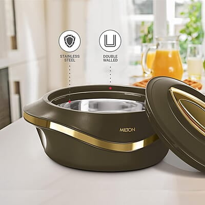 MILTON Pearl Inner Stainless Steel Jr. Casserole Set of 3 (455 ml, 860 ml, 1270 ml) ivory