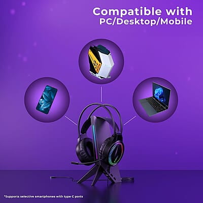 ZEBRONICS New Launch Blitz C Dolby Atmos Gaming Over Ear Headphone, 50Mm Neodymium Drivers, Padded Headband, Lightweight & Comfortable, RGB Lights, Flexible Mic, Type-C Connector,