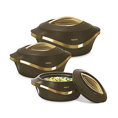 MILTON Pearl Inner Stainless Steel Jr. Casserole Set of 3 (455 ml, 860 ml, 1270 ml) ivory