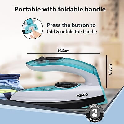 AGARO Primo Travel Steam Iron, 1200W, Compact, Ceramic Coated Sole plate AGARO Primo Travel Steam Iron, 1200W, Compact, Ceramic Coated Sole plate