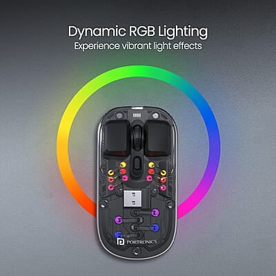 Portronics Toad 5 Transparent Bluetooth Mouse with 2.4 GHz & BT 5.3 Dual Wireless, Rechargeable, RGB Lights, Connect 3 Devices, Sleek Design for Laptop, Smartphone, Tablet Portronics Toad 5 Transparent Bluetooth Mouse with 2.4 GHz & BT 5.3 Dual Wireless, Rechargeable, RGB Lights, Connect 3 Devices, Sleek Design for Laptop, Smartphone, Tablet