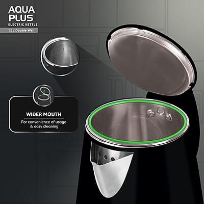 Havells Electric Kettle Aqua Plus 1250 Watts 1.2 liters , Double Layered Cool Touch Outer Body black Havells Electric Kettle Aqua Plus 1250 Watts 1.2 liters , Double Layered Cool Touch Outer Body black