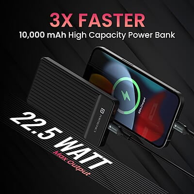 Portronics Luxcell B 10K 10000 mAh 22.5W Fast Charging Power Bank, Ultra Slim Power Bank with Mach USB-A Output, Type C PD Output Portronics Luxcell B 10K 10000 mAh 22.5W Fast Charging Power Bank, Ultra Slim Power Bank with Mach USB-A Output, Type C PD Output
