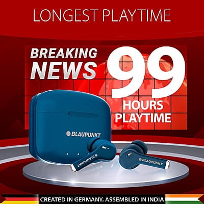 Blaupunkt Newly Launched Btw100 Xtreme Truly Wireless Bluetooth Earbuds I 99H Playtime* I Quad Mic I Crispr Enc Tech I Gaming Mode I Turbovolt Charging I Bt Version 5.3