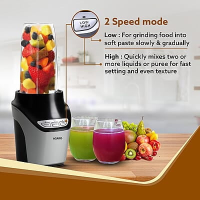AGARO Marvel Nutri Blender, BPA Free 2 Tritan Jars, 1000W, 100% Copper Motor, 2 Speed Modes with Pulse, Detachable Base, Stainless Steel Blades, Blend, Mix, Grind, Smoothie, Juice Maker, Black AGARO Marvel Nutri Blender, BPA Free 2 Tritan Jars, 1000W, 100% Copper Motor, 2 Speed Modes with Pulse, Detachable Base, Stainless Steel Blades, Blend, Mix, Grind, Smoothie, Juice Maker, Black
